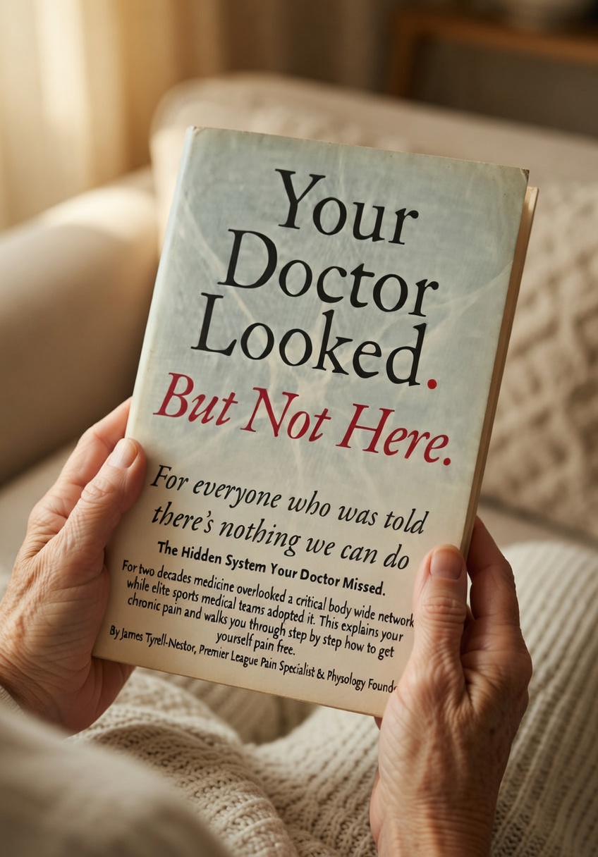 Hands holding the book, at home